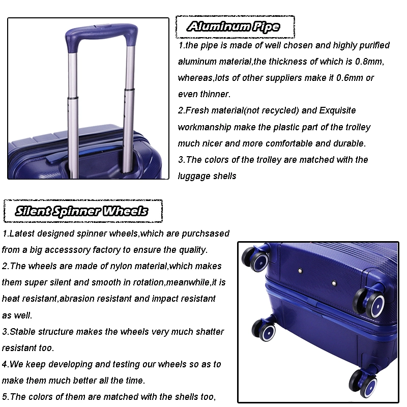 New Fashion Matching Color Polypropylene Travel Trolley Luggage Bag with Built-in Tsa Lock